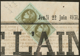 No 39I, Paire Horizontale, Nuance Claire, Impression Typo Sur Fragment De Journal De Juin 71. - TB - 1870 Bordeaux Printing