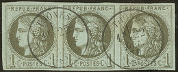 No 39I, Bande De Trois Obl Cad Type 16 De Thones 22 Déc 70, Jolie Pièce. - TB - 1870 Bordeaux Printing