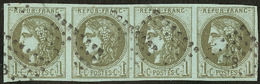 No 39II, Bande De Quatre Obl Losange Ambulant, Pli Horizontal Mais TB D'aspect - 1870 Bordeaux Printing