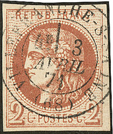 No 40II, Obl Cad 17 De Villefranche Sur Saône 3 Avril 71, Belle Nuance Proche Du Marron. - TB - 1870 Bordeaux Printing