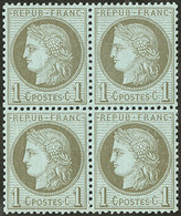 ** No 50, Vert-olive, Bloc De Quatre, Très Frais Et Bien Centré. - TB - 1871-1875 Ceres