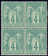 ** No 63, Vert, Bloc De Quatre, Très Frais Et Centré. - TB - 1876-1878 Sage (Type I)