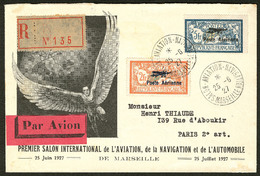 LETTRE Nos 1 + 2, Obl Cad Salon Marseille 25.6.27 Sur Enveloppe Illustrée. - TB - 1927-1959 Mint/hinged