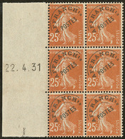 ** Préoblitérés. No 7, 25c Brun-jaune, Bloc De Six Avec Date 22.4.31 à Gauche. - TB - Coil Stamps