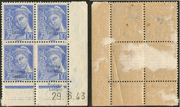 * No 1, Bloc De Quatre Cd 29.6.43 (six Bloc De Quatre Cd Possibles), Fortes Adhérences De Papier Au Verso, 2 Ex Points D - War Stamps
