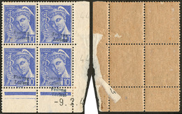 * No 1, Bloc De Quatre Cd 9.2.44 (6 Cd Possibles), Un Ex Aminci Et Déchirure Dans Le Cdf Sinon TB (tirage 650) - War Stamps