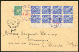 LETTRE Nos 1 Bloc De Huit Bdf Dont 4 Ex Surch. Renversée + 7 Double Surcharge, Sur Enveloppe Du 9 Mars 45 Avec Obl. Méca - War Stamps