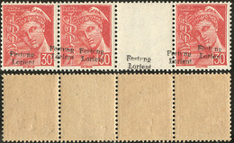 ** No 2 (30c Mercure, Mi. # 2), Bande De Trois Interpanneaux, Avec Variétés De Surcharges Diverses. - TB (tirage 600) - Guerre (timbres De)