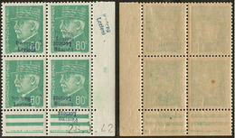 ** No 7 (80c Pétain, # Mi. 7), Bloc De Quatre Cd 26.1.42 Dont Surch. Renv. Et Double Surch. Dont Une Renversée, Point De - Guerre (timbres De)