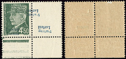 * No 13 (4,50f Pétain Typo, Mi. # 13), Cdf Interpanneaux Avec Double Surcharge Dont Une à Cheval, Aminci Mais TB. - R (t - War Stamps