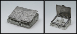 Boîte Cristal, Couvercle Et Cerclage étain, Décor "Lourdes", 2 Comp., 70x55x30mm. - TB - Stamp Boxes