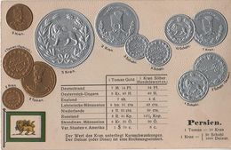 Litho Münzkarte AK Persien Iran Schahi Senaar Kran Toman Eschref Naser Ad Din Schah Reza Pahlavi Asia Asie Coin Pièce - Iran