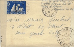 1942- Enveloppe De St PIERRE & MIQUELON   Affr. 2,50 F France Libre   - Censures Française Et Américaine - Storia Postale