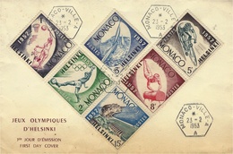 1953 - Enveloppe F D C  De MONACO   " Jeux Olympiques D'HELSINKI " Oblit. R A U De MONACO-VILLE-A - Sommer 1952: Helsinki