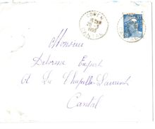 4339 COREN Cantal Lettre 15 F Gandon Bleu Yv 813 Ob 28 3 1955 FB04 Facteur Boitier Recette Distribution Lautier B7 - Briefe U. Dokumente