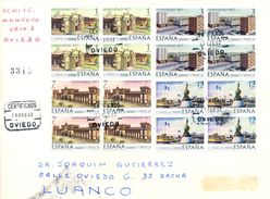1982 , CERTIFICADO , OVIEDO - LUANCO , ED. 2439 / 1442 , HISPANIDAD EN BLOQUES DE 4 - 1981-90 Storia Postale