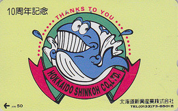 Télécarte Japon / 110-011 - ANIMAL - BALEINE** HOKKAIDO SHINKOH ** - WHALE Japan Phonecard - WAL TK - 469 - Dolfijnen