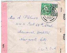 IERLAND : WORLD WAR 2 : Bf Met 2 PZ (Ierl.) "TULACH MHOR 17.V.43" Naar New York  Met 2 Censuurbanden "IERLAND" En 'GrBr" - Storia Postale