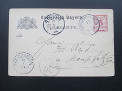 AD Bayern 1884 Ganzsache Von Kirchheimbolanden Nach Neuholtz über Speyer Und Rheinzabern. Mit 4 Stempeln! - Interi Postali