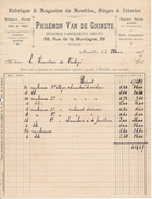 Facture 1897 - Bruxelles - Philémon Van De Ghinste - Fabrique & Magasins De Meubles, Sièges & Literies - 1800 – 1899