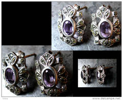 Anciennes Boucles D'oreille Hongroises Art Déco / Old Hungarian Art Déco Amethyst And Silver Earrings - Orecchini