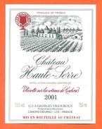 Etiquette Vin De Cahors 2001 Chateau De Haute Serre - 75 Cl - Cahors