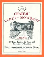 Etiquette Vin De Cahors 1988 Chateau Leret Monpezat - 75 Cl - Cahors