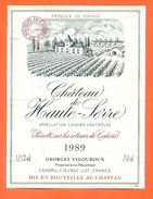 Etiquette Vin De Cahors 1989 Chateau De Haute Serre - 75 Cl - Cahors