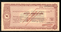 India Rs.50 Punjab National Bank Traveller's Cheques ' SPECIMEN ' RARE # 5823A - Cheques & Traveler's Cheques