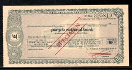 India Rs.100 Punjab National Bank Traveller's Cheques ' SPECIMEN ' RARE # 5823B - Chèques & Chèques De Voyage
