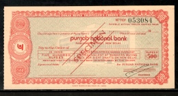 India Rs.500 Punjab National Bank Traveller's Cheques ' SPECIMEN ' RARE # 5823D - Cheques & Traveler's Cheques