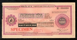 India Rs.1000 Syndicate Bank Traveller's Cheques ' SPECIMEN ' RARE # 16132C - Schecks  Und Reiseschecks