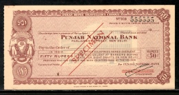 India Rs.50 Punjab National Bank Traveller's Cheques ' SPECIMEN ' RARE # 16221A - Cheques & Traveler's Cheques