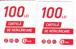 Moldova   Moldavie  Moldau ,  Prepaid Phonecards -  Unlte  ,  100 Lei  +100 Lei , Tipe 2 , Paper , Used - Moldavia