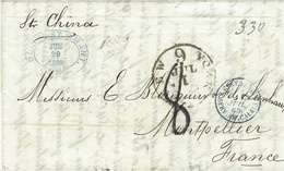 1869- Lettre De New York  -voie Anglaie - Taxe 8 D. Tampon - Par Le Steamer " China  " - Schiffspost