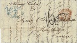 1867- Lettre De New York  -voie Anglaise - Taxe 16 D. Tampon - Par Le Steamer " Cuba " - Correo Marítimo