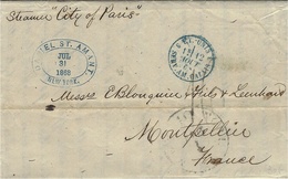 1868- Lettre De New York  -voie Anglaise - Taxe 16 D. Tampon - Par Le Steamer " City Of Paris " - Correo Marítimo