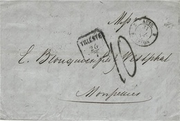 1852- Lettre De TRIENTE  ( Autriche )  Pour Montpellier ( France ) Taxe 10 D Tampon -entrée AUTR. 2 BESANCON 2  Noir - Lombardo-Veneto