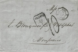 1852- Lettre De TRIENTE  ( Autriche )  Pour Montpellier ( France ) Taxe 10 D Tampon -entrée AUTR. 2 BESANCON 2  Noir - Lombardo-Venetien