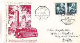 Espagne - Lettre De 1952 - Oblit Barcelona - Exp Vers Wezmbeek - Bus - Estafeta Automovil - Congrès Eucharistique - 1951-60 Storia Postale