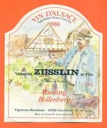 Etiquette Vin D'alsace Riesling 1988 Valentin Zusslin à Orschwihr - 75 Cl - Riesling