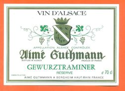 Etiquette Vin D'alsace Gewurtztraminer Aimé Guthmann à Bergheim - 70 Cl - Gewürztraminer