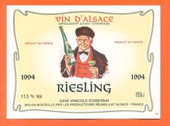 Etiquette Vin D'alsace Riesling 1994 à Cave Vinicole D'obernai - 100 Cl - Riesling