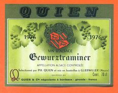 Etiquette Vin D'alsace Gewurztraminer 1976 Quien à Guebwiller -70 Cl - Gewürztraminer