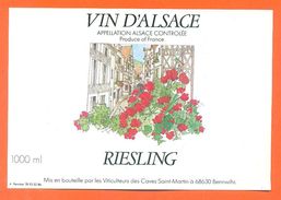 Etiquette Vin D'alsace Riesling Caves Saint Martin à Bennwihr -100 Cl - Riesling
