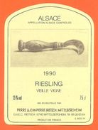 Etiquette Vin D'alsace Riesling 1990 Pierre Rietsch à Mittelbergheim -75 Cl - Riesling