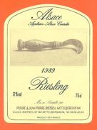 Etiquette Vin D'alsace Riesling 1989 Pierre Rietsch à Mittelbergheim -75 Cl - Riesling