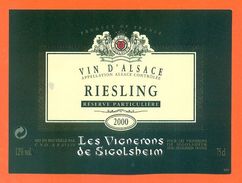 Etiquette Vin D'alsace Riesling 2000 Les Vignerons à Sigolsheim -75 Cl - Riesling