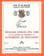 Etiquette Vin D'alsace Riesling Grand Cru1988 Joseph Gross à Wolxheim -75 Cl - Riesling