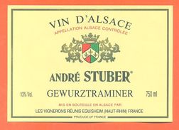 Etiquette Vin D'alsace Gewurztraminer André Stuber à éguisheim -75 Cl - Gewurztraminer